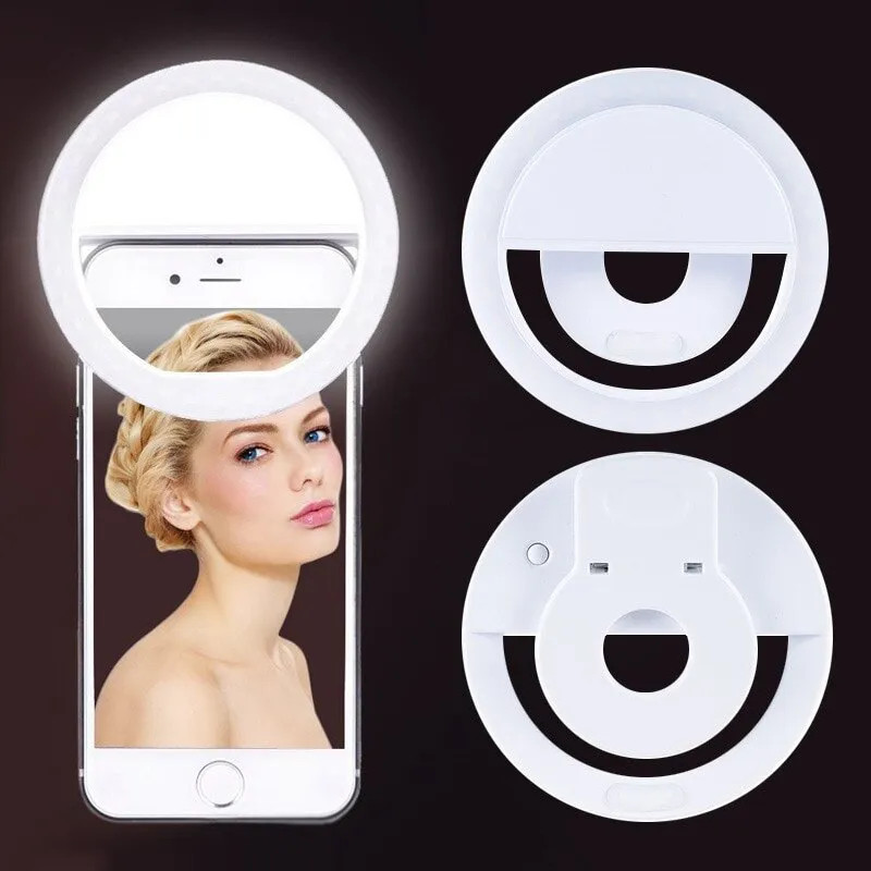 Photography Lighting Studio - ไฟวงแหวน LED แบบชาร์จไฟได้พร้อมคลิปหนีบโทรศัพท์ไฟถ่ายวิดีโอแหวนสำหรับ iPhone Samsung Xiaomi