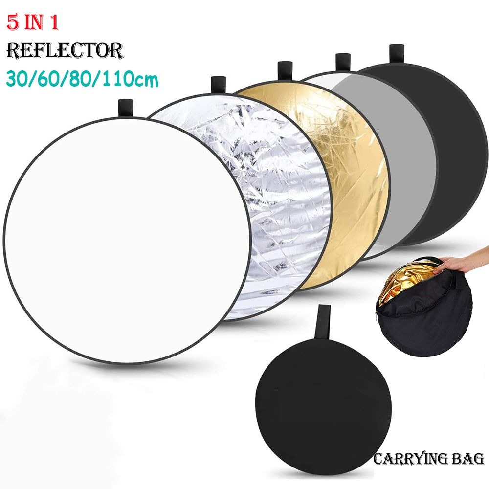 Photography Lighting Reflectors - ตัวสะท้อนแสง30ซม. 60ซม. 80ซม. 110ซม. สีเงินสีขาวทองแบบพกพาแสงกลมอ่อนสำหรับสตูดิโอถ่ายภาพ2/5 IN1