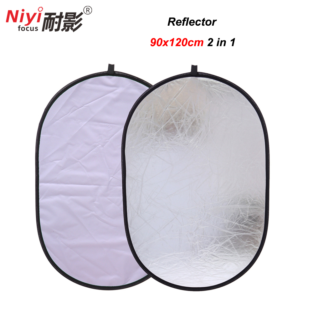Reflector Disc Silver - สำหรับสตูดิโอถ่ายภาพ Ellipse หลายแผ่นสะท้อนแสงพับได้แบบพกพารูปไข่2 In1สีเงินและสีขาว90X120ซม.35X47