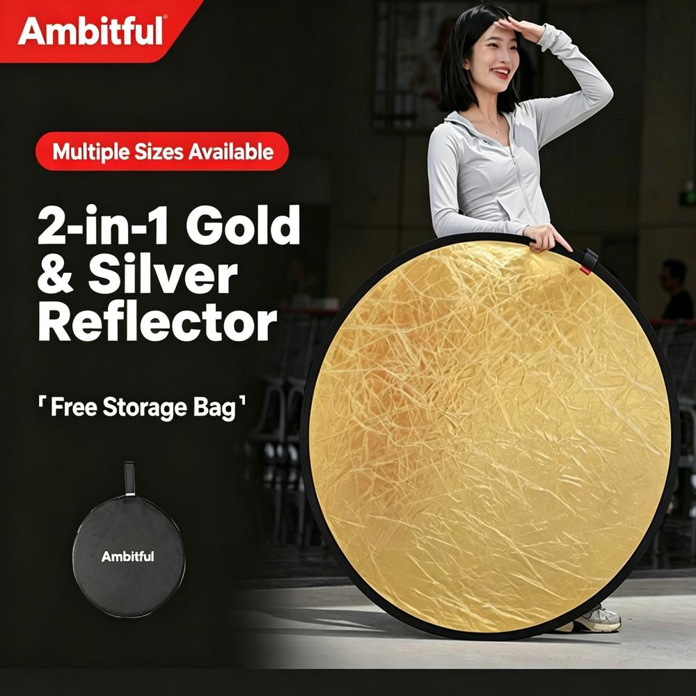 Reflector Disc Silver - แอมบิทฟูล 2in1 ขนาด 30/60/80/110 ซม. แผ่นสะท้อนแสงแบบหลายแผ่นพร้อมกระเป๋า