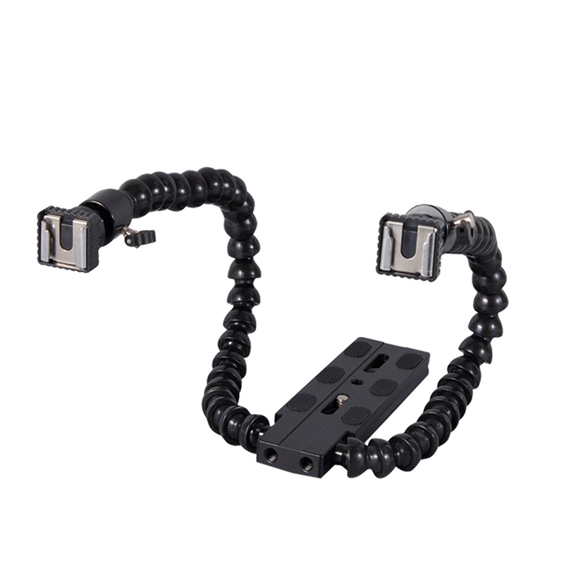 Macro Photography Lighting Kit - ยืดหยุ่น Dual Arm Hot Shoe Flash