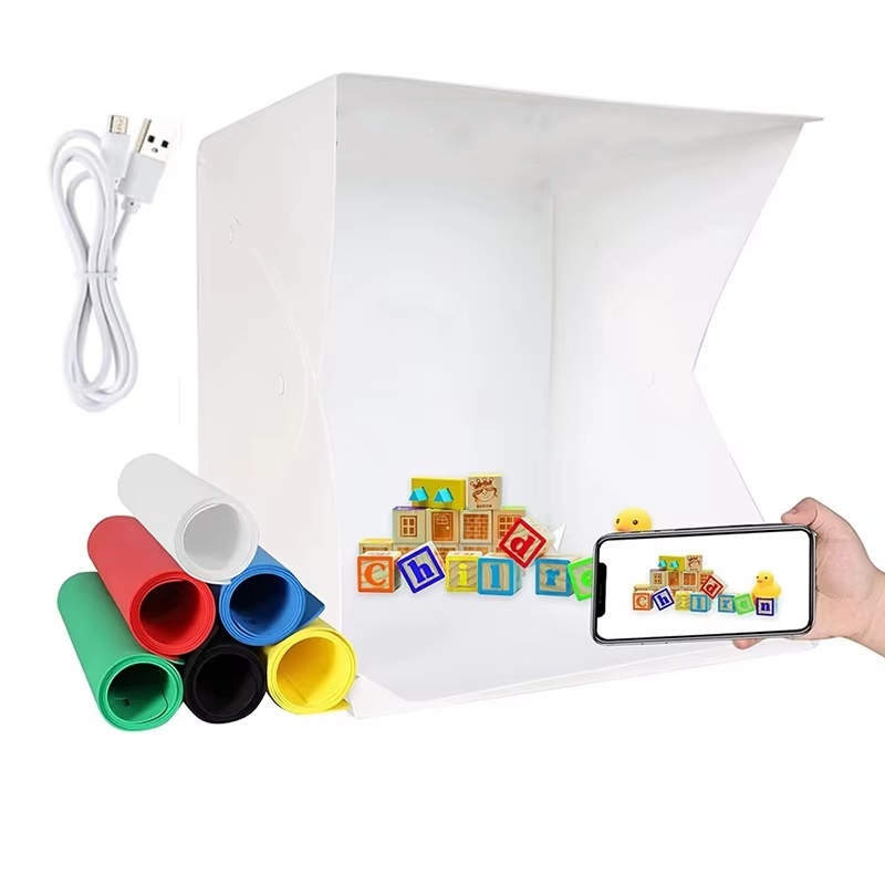 Macro Photography Lighting Kit - กล่องไฟพับได้แบบพกพาสำหรับถ่ายภาพ LED พร้อมชุดไฟสตูดิโอ LED Softbox 6