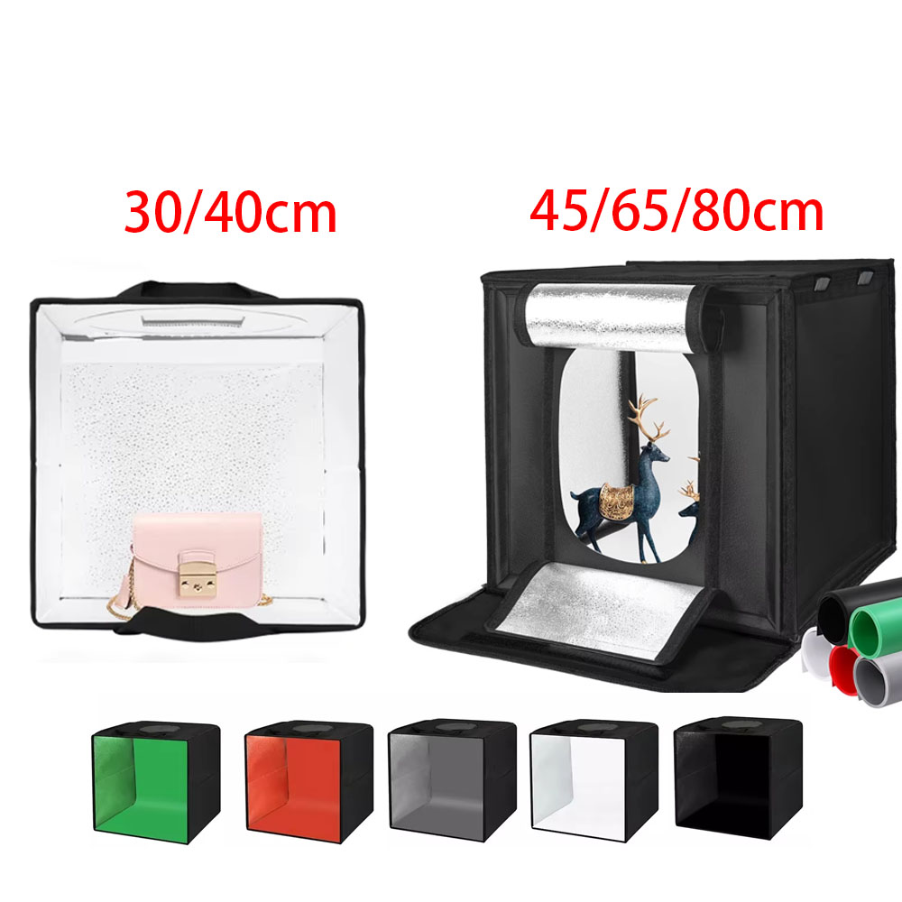 Photography Lighting Kits - 30/40/45 65 80 ซม.การถ่ายภาพเต็นท์แสงสตูดิโอSoftBoxแบบพกพาตารางยิงเต็นท์ชุด 5 พื้นหลังฉากหลัง