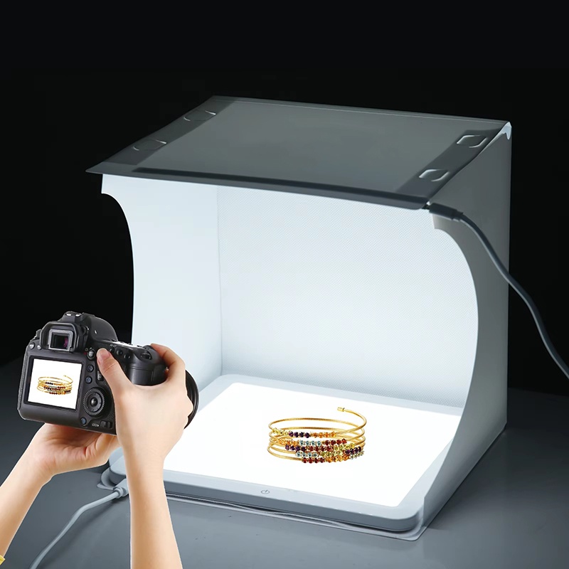 Photography Lighting Description - กล่องถ่ายภาพพกพาขนาด 20 ซม. พร้อมไฟ LED พับได้