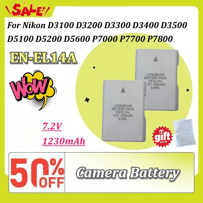 Nikon Camera D3500 - แบตเตอรี่กล้อง EN‑EL14A 1230mAh สำหรับ Nikon D3100
