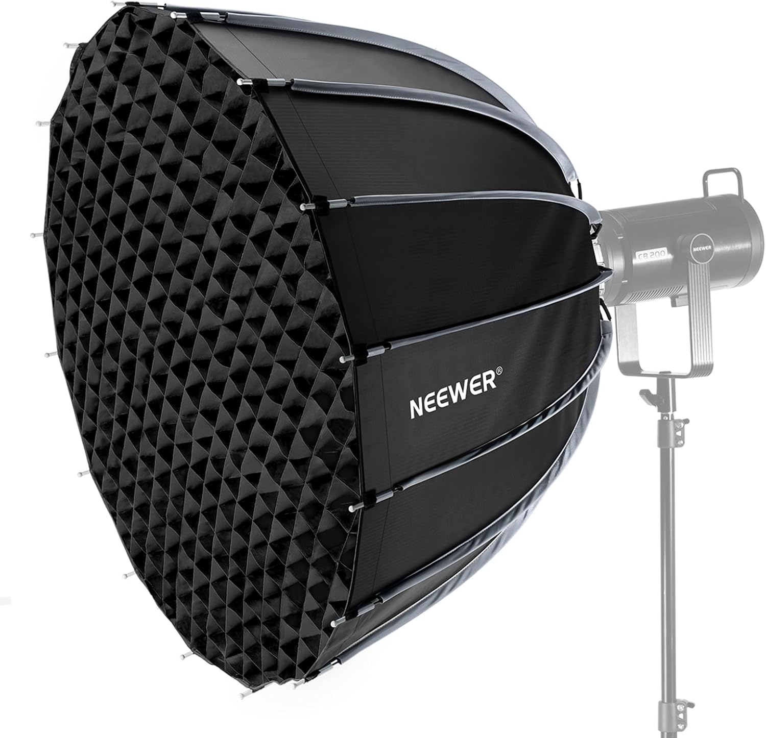 Macro Photography Lighting Kit - ซอฟต์บ็อกซ์แบบพาราโบลาพร้อมเมาท์โบเวนส์ ชุดซอฟต์บ็อกซ์แบบปลดเร็วขนาด 35.4 นิ้วสำหรับการถ่ายภาพในสตูดิโอและการบันทึกวิดีโอ มาพร้อมกับตัวกระจายแสง, กริด